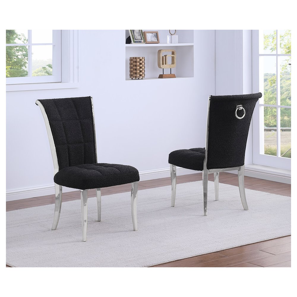 Black Boucle Side Chairs With Silver Base (Set Of 2). Picture 2