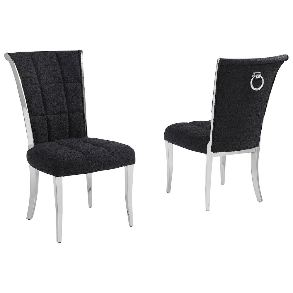 Black Boucle Side Chairs With Silver Base (Set Of 2). Picture 1