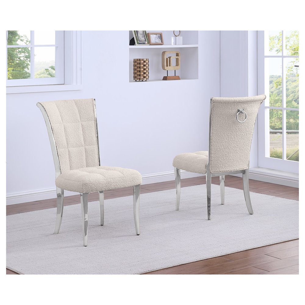 Cream Boucle Side Chairs With Silver Base (Set Of 2). Picture 2
