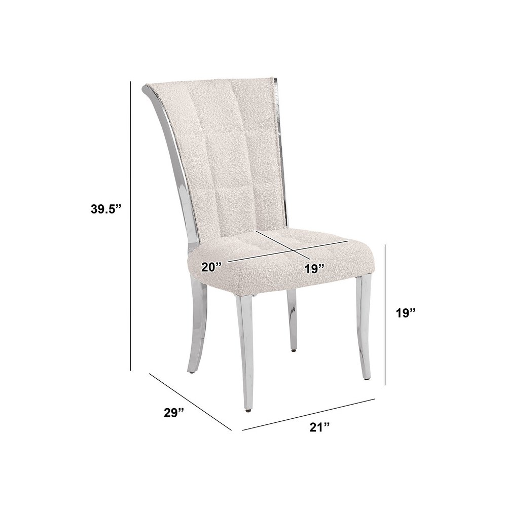 Cream Boucle Side Chairs With Silver Base (Set Of 2). Picture 3