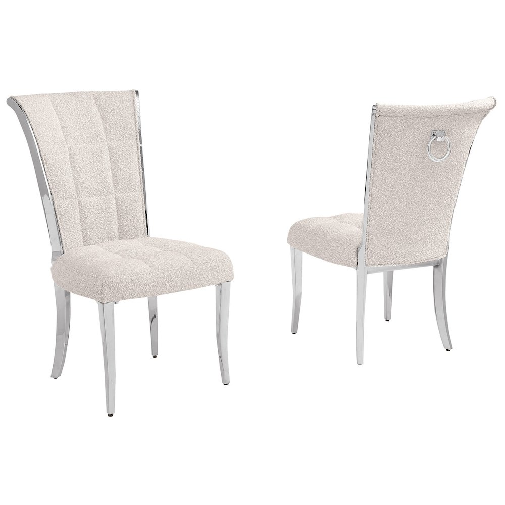 Cream Boucle Side Chairs With Silver Base (Set Of 2). Picture 1