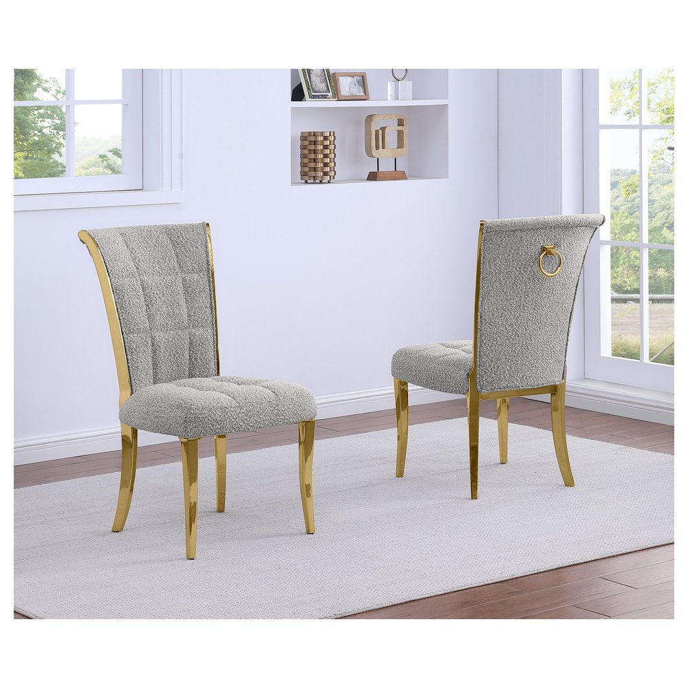 Rich Gray Boucle Side Chairs With Gold Base (Set Of 2). Picture 2