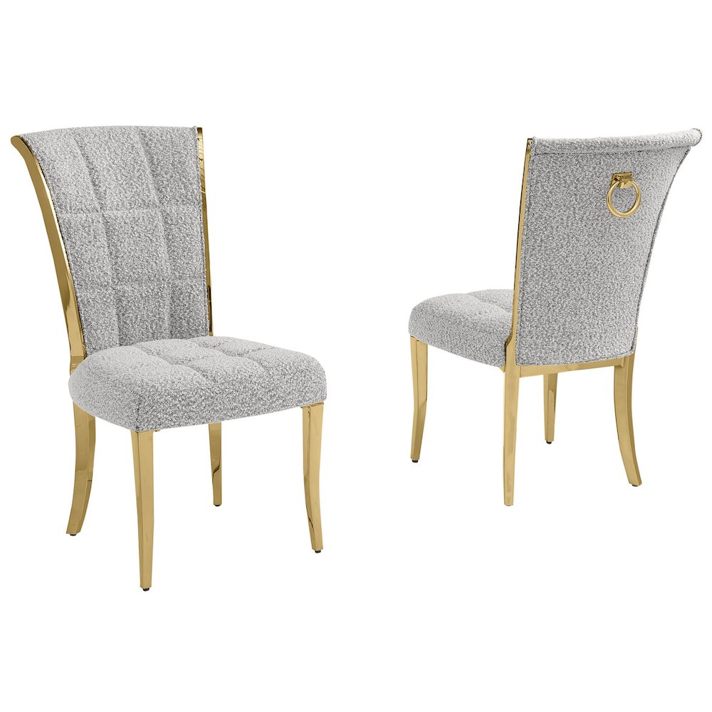 Rich Gray Boucle Side Chairs With Gold Base (Set Of 2). Picture 1