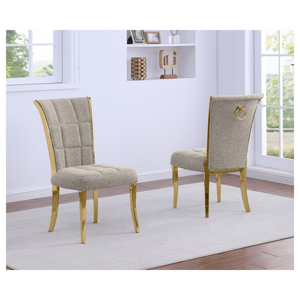 Gray Boucle Side Chairs With Gold Base (Set Of 2). Picture 2