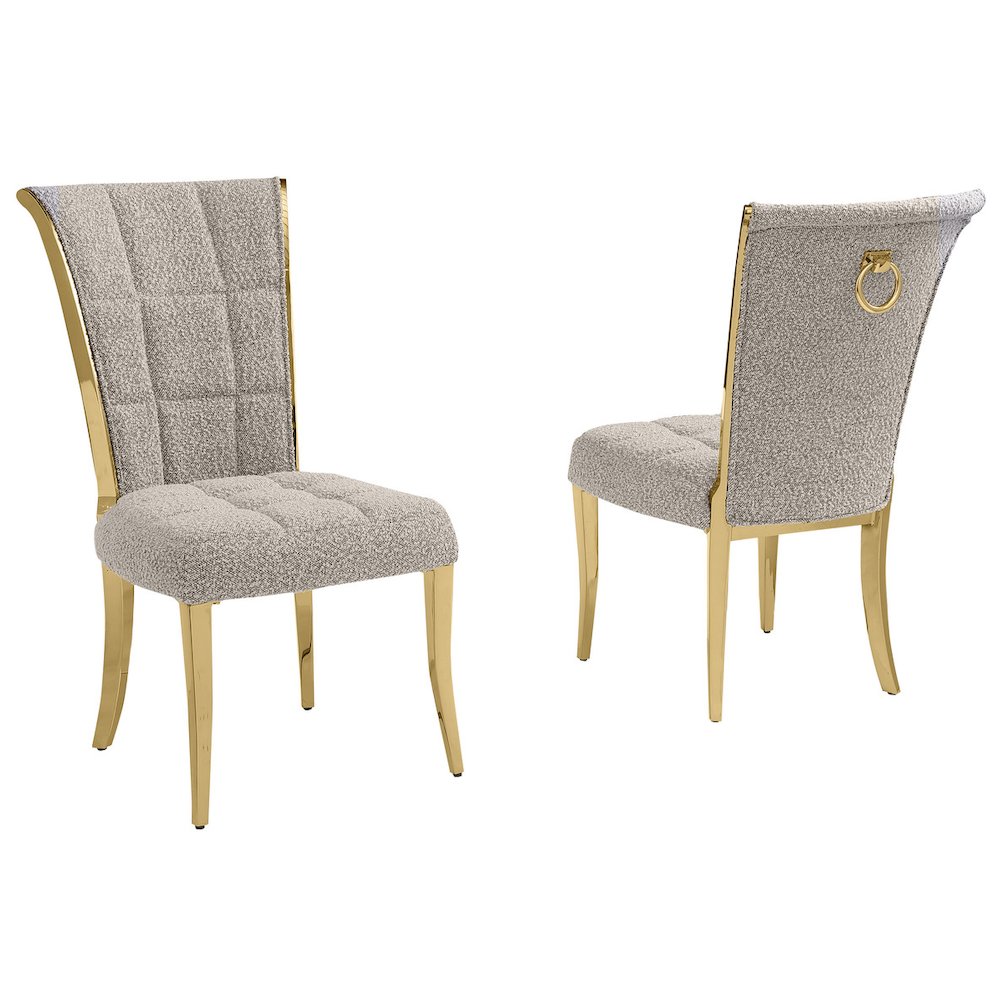 Gray Boucle Side Chairs With Gold Base (Set Of 2). Picture 1