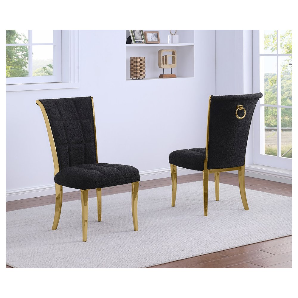 Black Boucle Side Chairs With Gold Base (Set Of 2). Picture 2