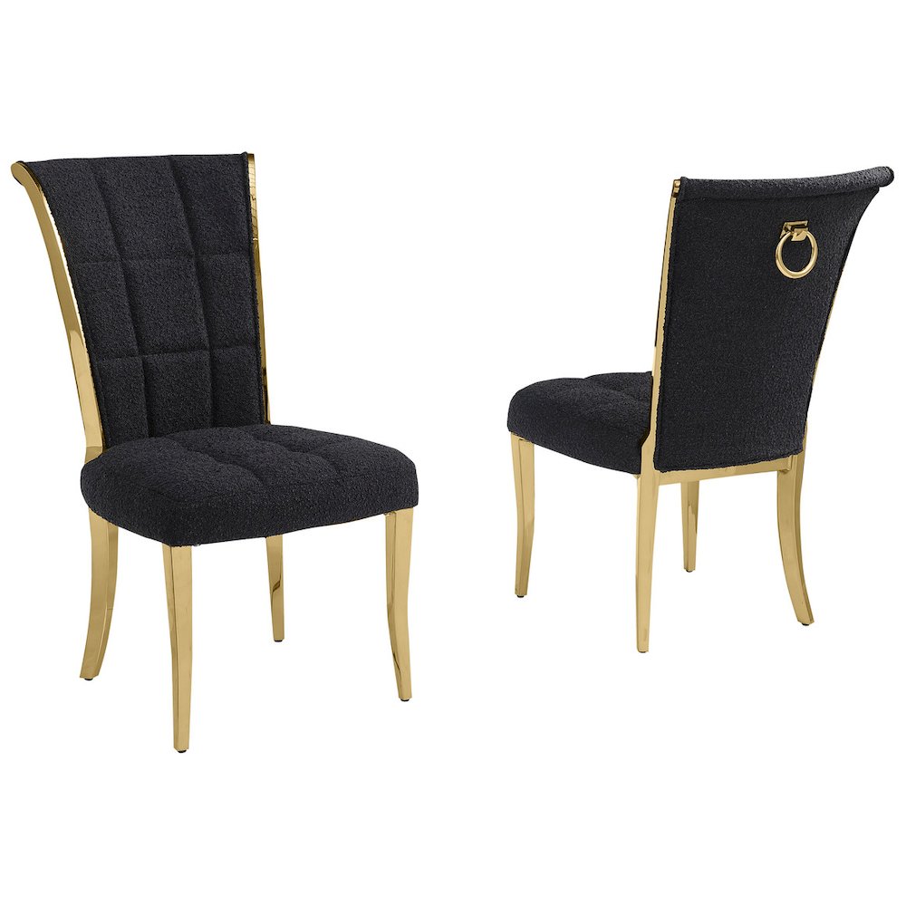 Black Boucle Side Chairs With Gold Base (Set Of 2). Picture 1