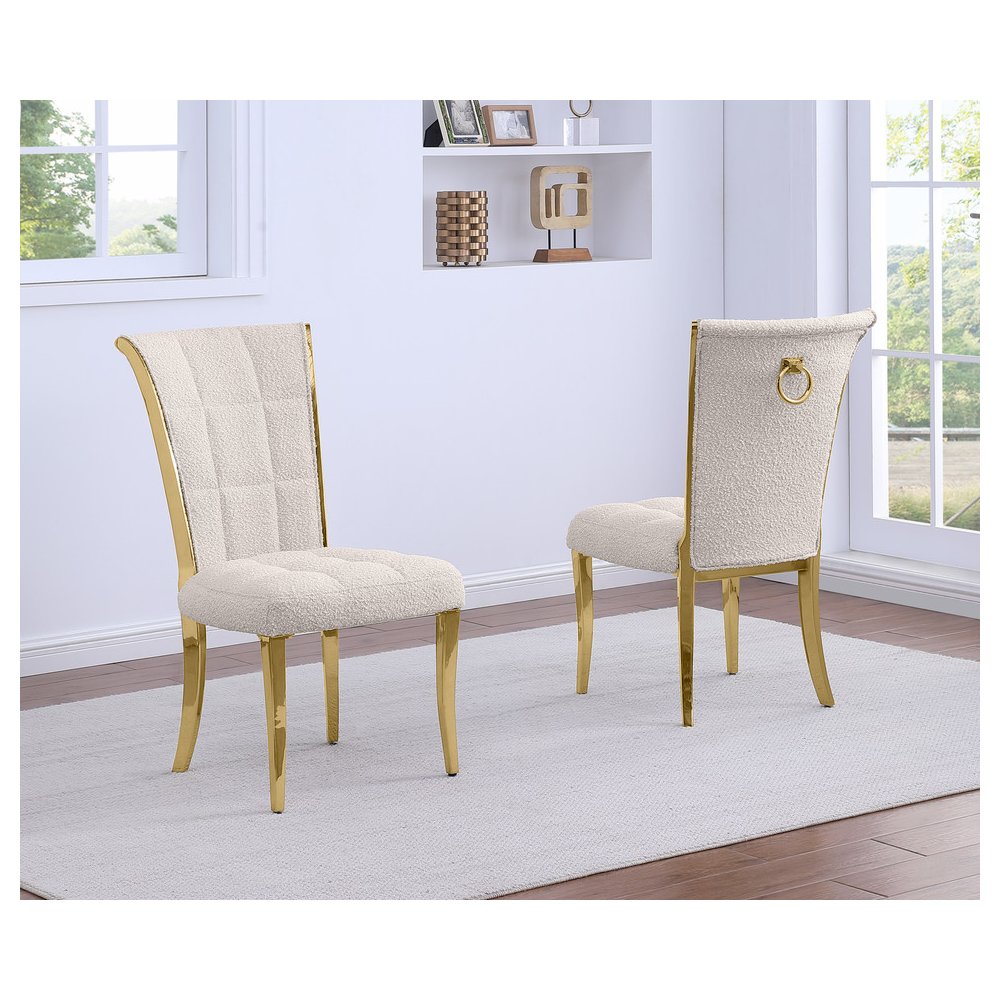 Cream Boucle Side Chairs With Gold Base (Set Of 2). Picture 2
