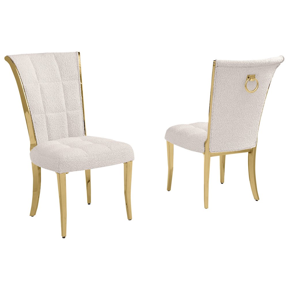 Cream Boucle Side Chairs With Gold Base (Set Of 2). Picture 1