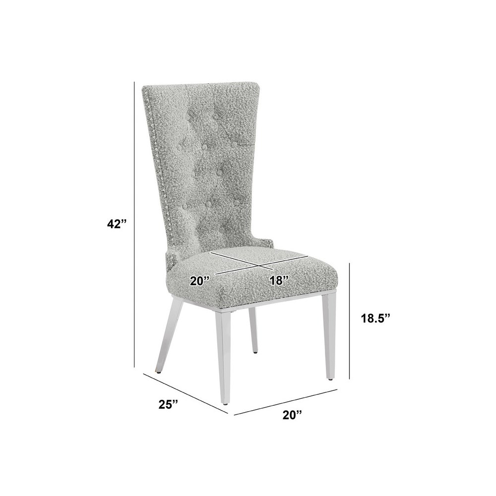 Rich Gray Boucle Fabric With Silver Chrome Base Glam Dining Chairs (Set Of 2). Picture 3