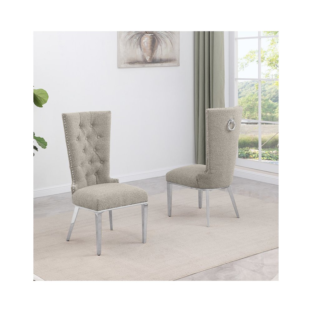 Gray Boucle Fabric With Silver Chrome Base Glam Dining Chairs (Set Of 2). Picture 2