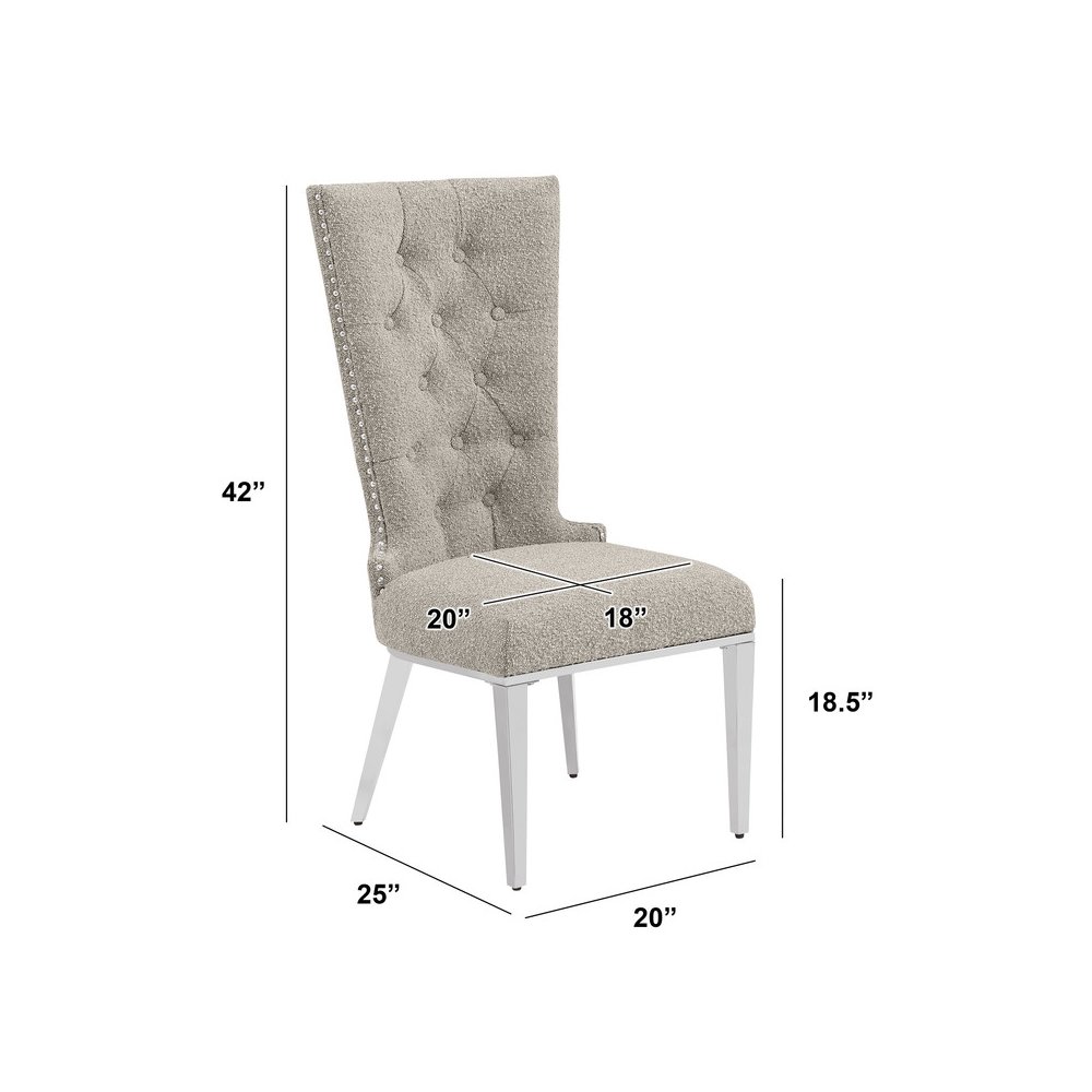 Gray Boucle Fabric With Silver Chrome Base Glam Dining Chairs (Set Of 2). Picture 3