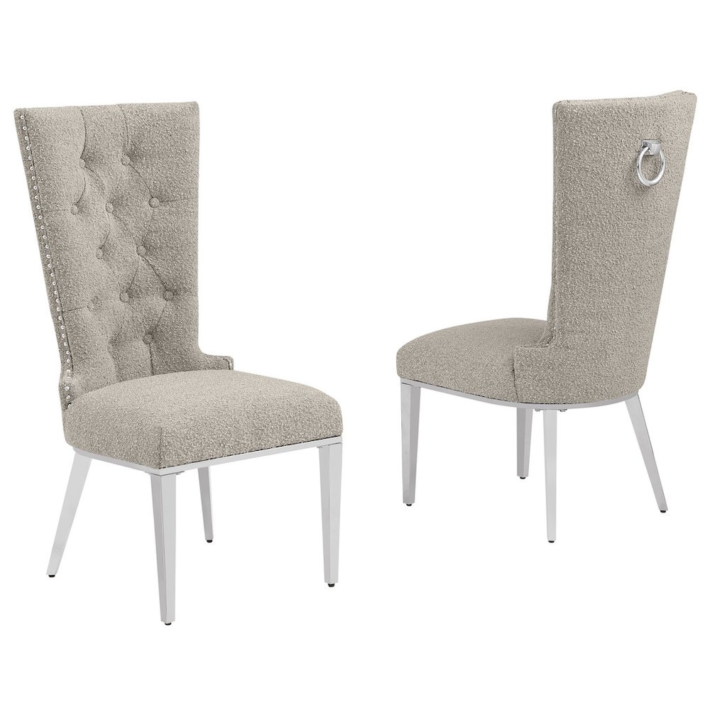 Gray Boucle Fabric With Silver Chrome Base Glam Dining Chairs (Set Of 2). Picture 1