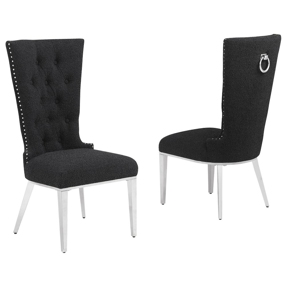 Black Boucle Fabric With Silver Chrome Base Glam Dining Chairs (Set Of 2). Picture 1