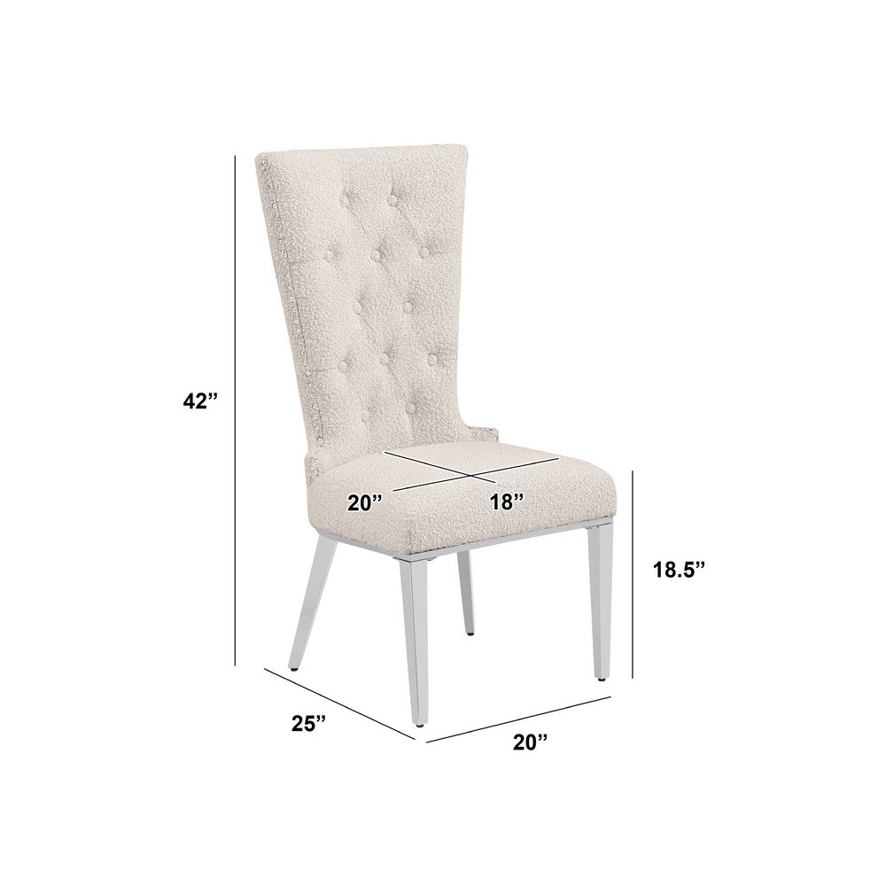 Cream Boucle Fabric With Silver Chrome Base Glam Dining Chairs (Set Of 2). Picture 3