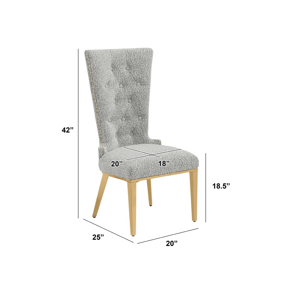 Rich Gray Boucle Fabric With Gold Chrome Base Glam Dining Chairs (Set Of 2). Picture 3