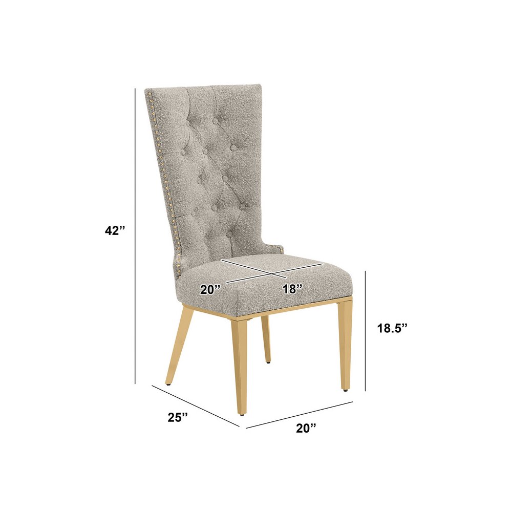 Gray Boucle Fabric With Gold Chrome Base Glam Dining Chairs (Set Of 2). Picture 3