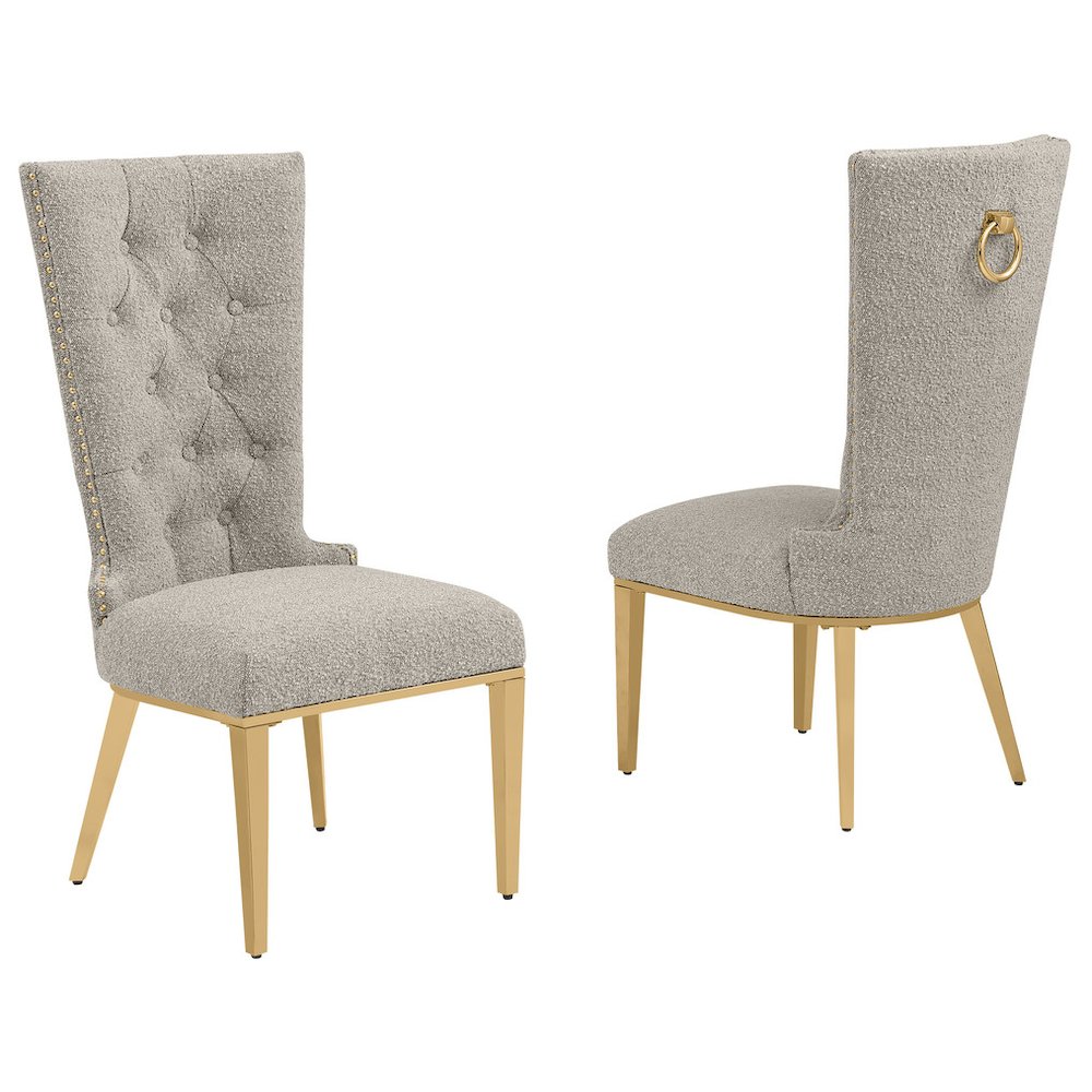 Gray Boucle Fabric With Gold Chrome Base Glam Dining Chairs (Set Of 2). Picture 1