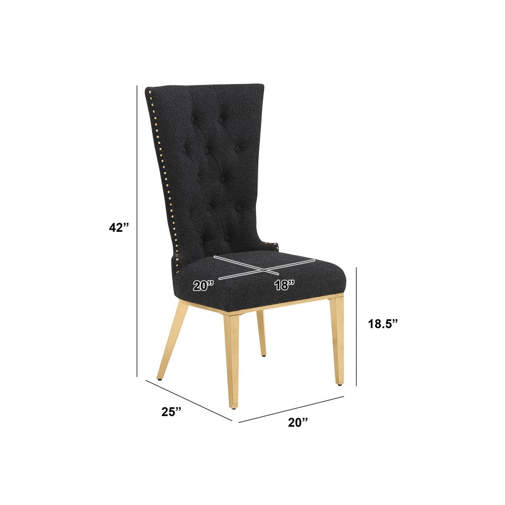 Black Boucle Fabric With Gold Chrome Base Glam Dining Chairs (Set Of 2). Picture 3