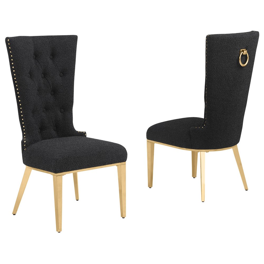 Black Boucle Fabric With Gold Chrome Base Glam Dining Chairs (Set Of 2). Picture 1