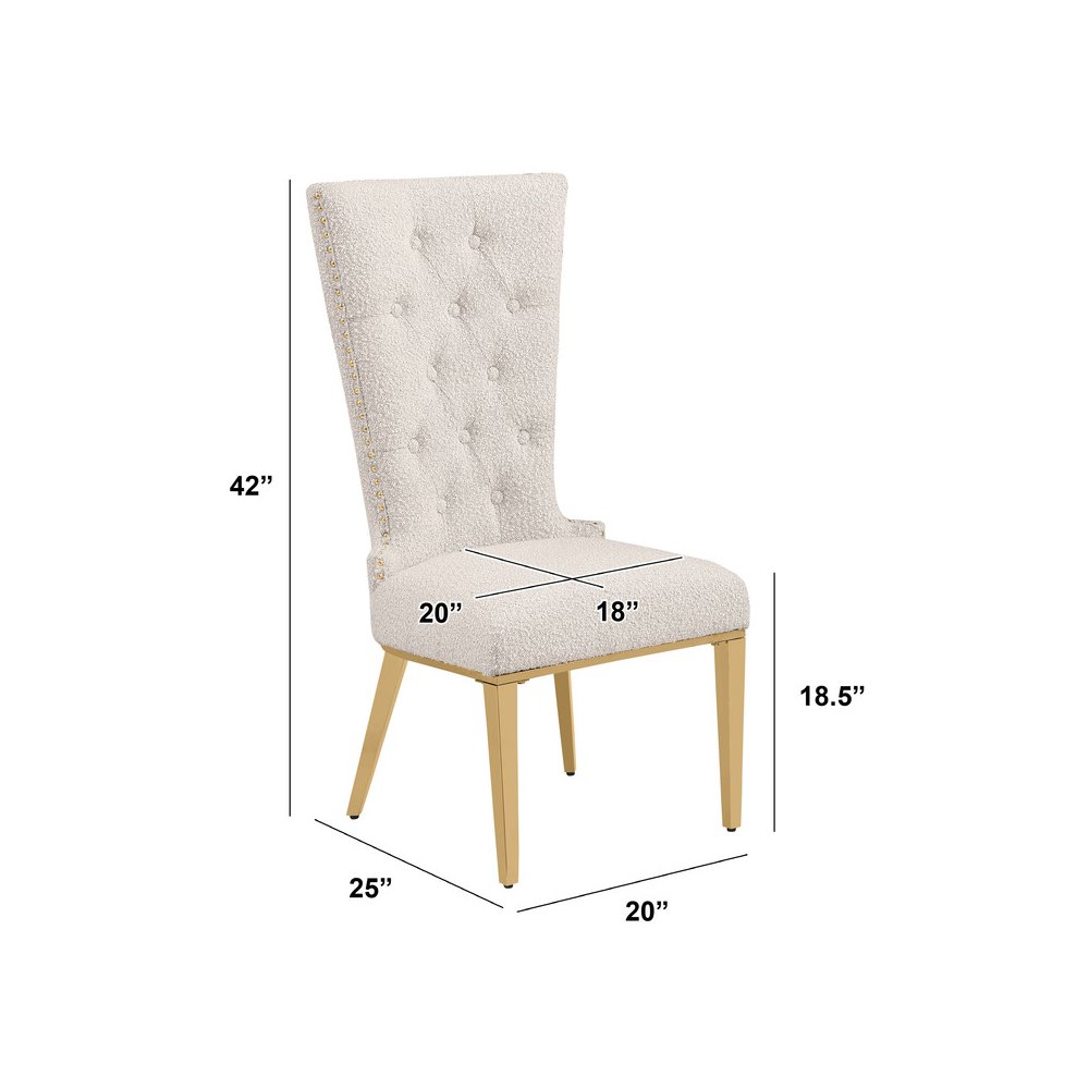 Cream Boucle Fabric With Gold Chrome Base Glam Dining Chairs (Set Of 2). Picture 3