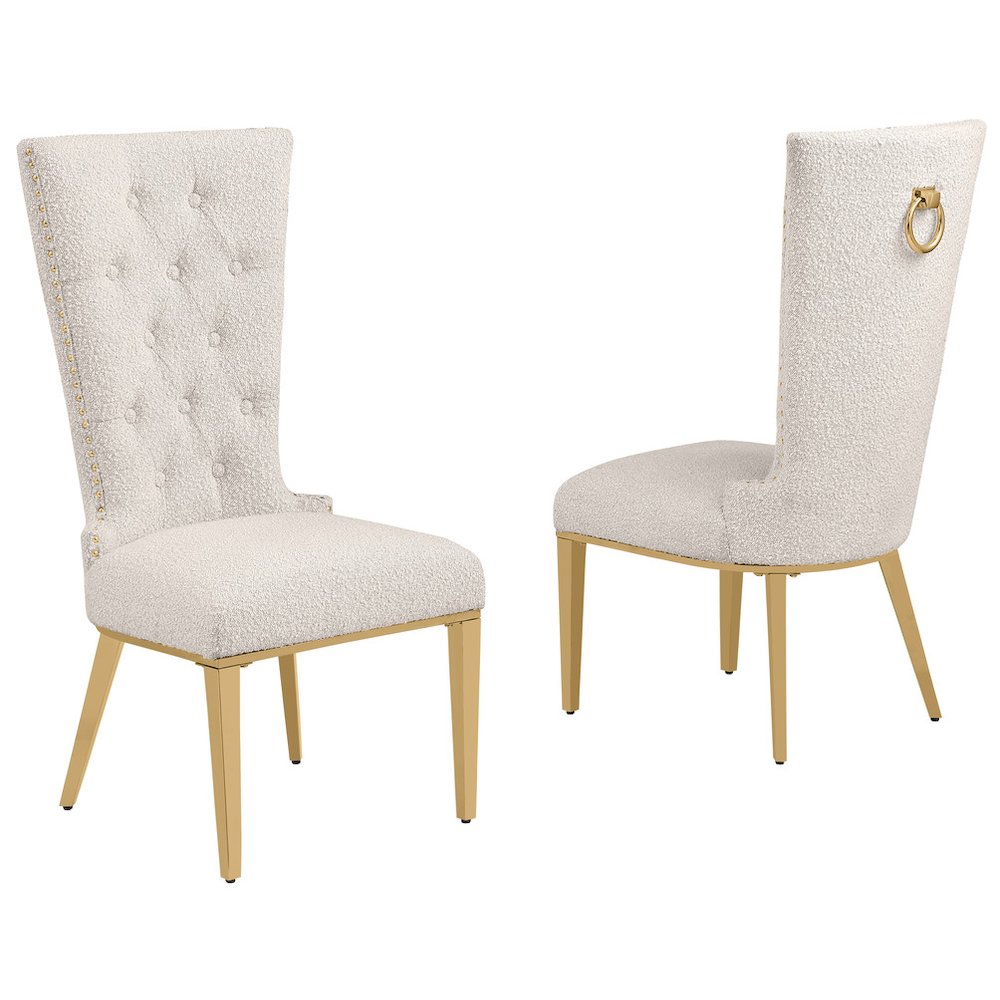 Cream Boucle Fabric With Gold Chrome Base Glam Dining Chairs (Set Of 2). Picture 1