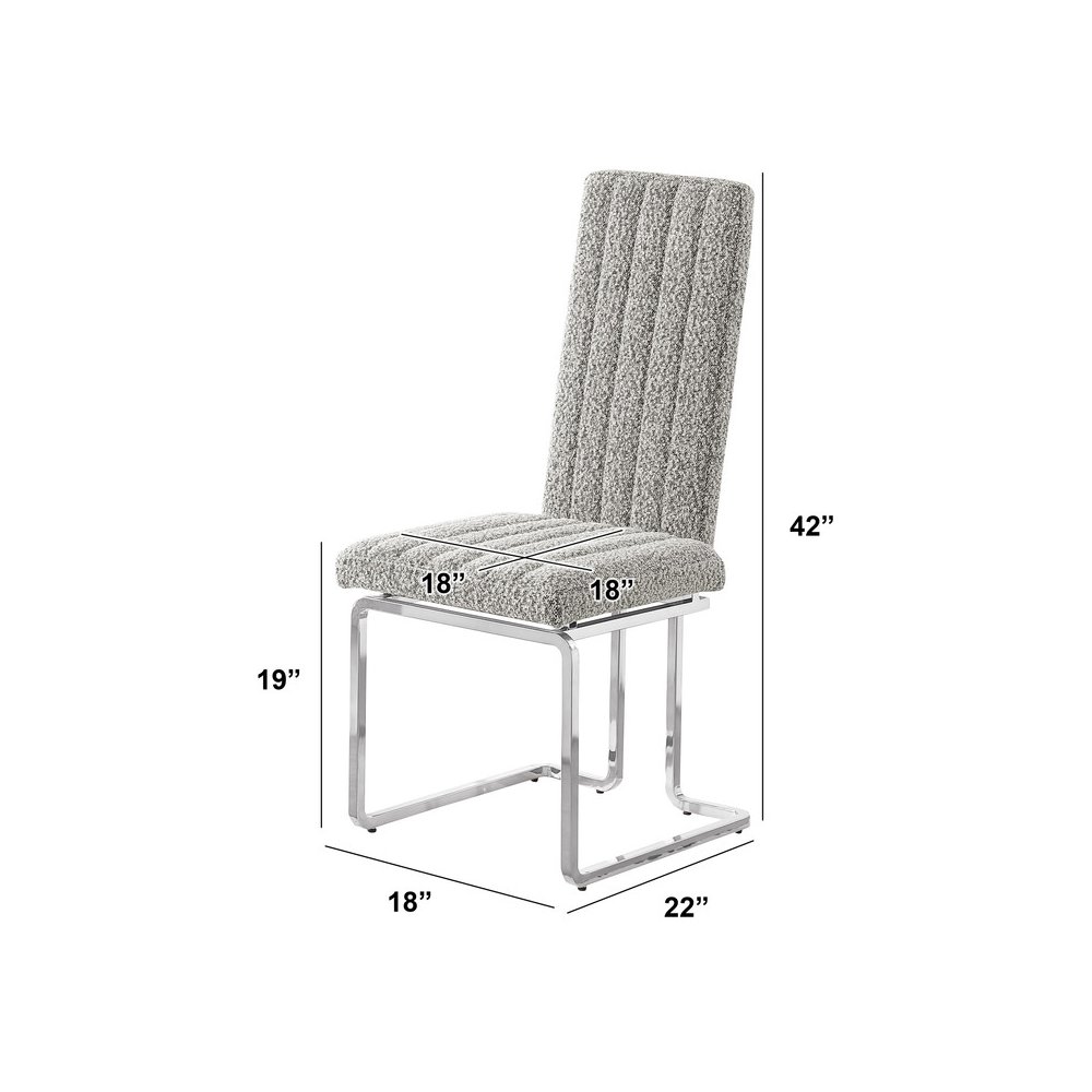 Rich Gray Boucle Fabric Silver Chrome Base Back Rest Dining Chairs (Set Of 2). Picture 3
