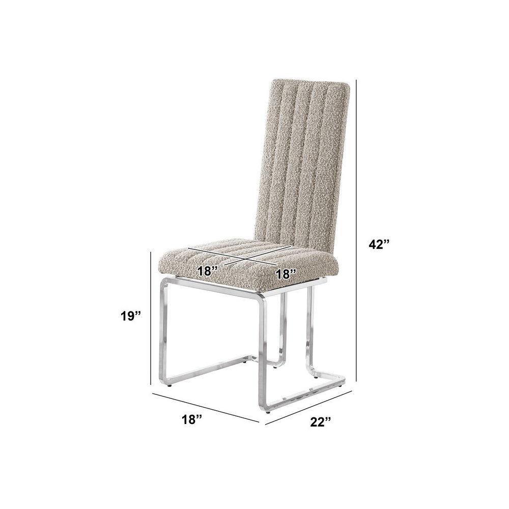 Gray Boucle Fabric Silver Chrome Base Tall Back Rest Dining Chairs (Set Of 2). Picture 3