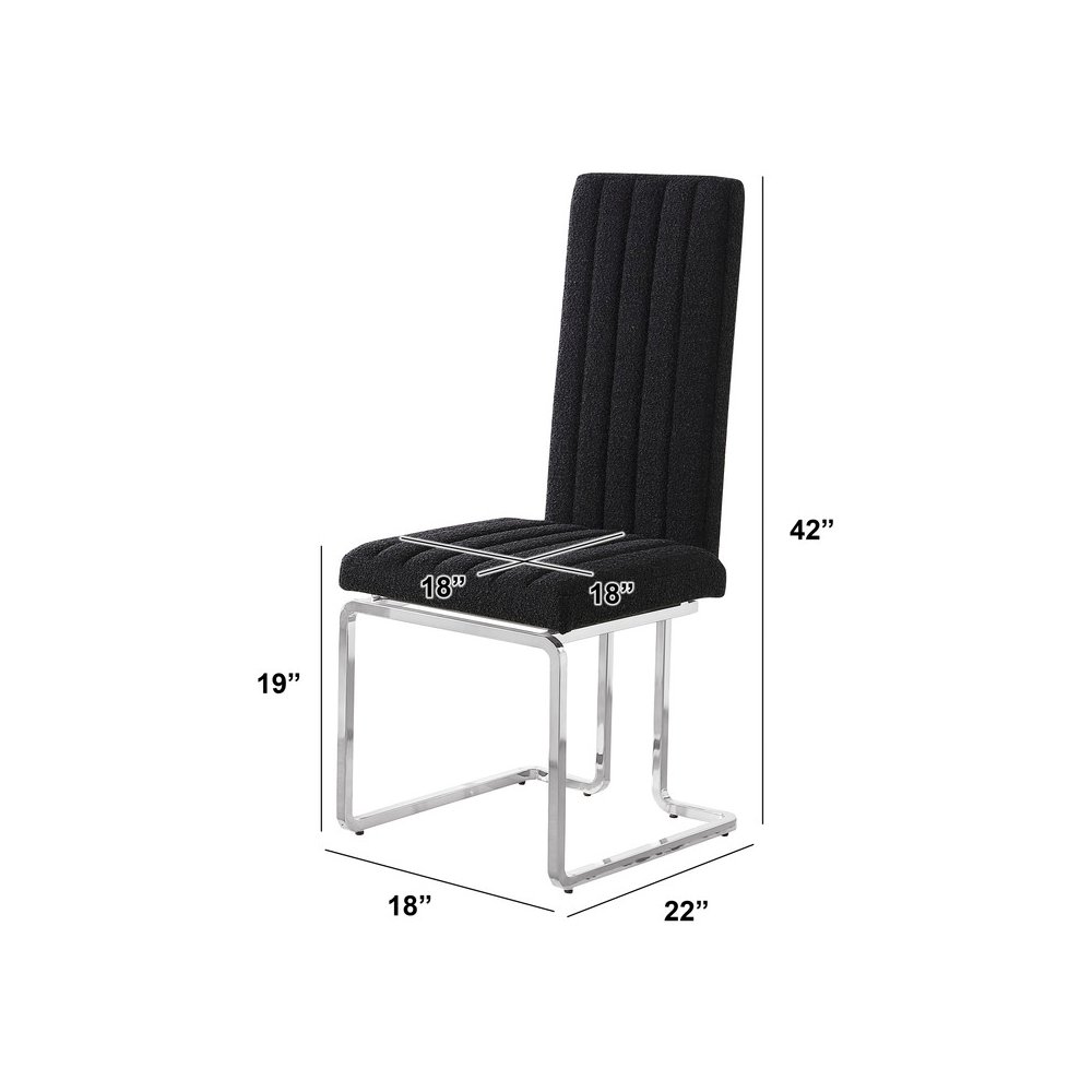 Black Boucle Fabric Silver Chrome Base Tall Back Rest Dining Chairs (Set Of 2). Picture 3