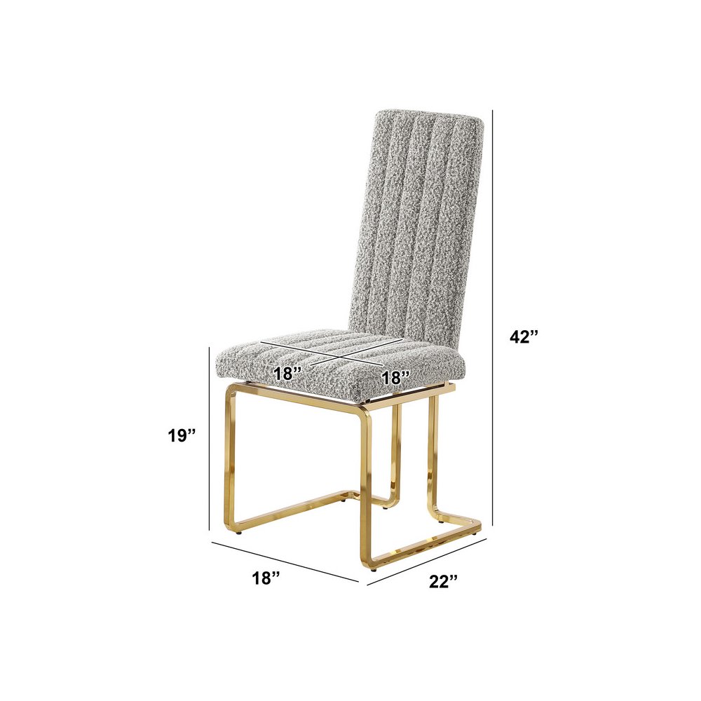 Rich Gray Boucle Fabric Gold Chrome Base Tall Back Rest Dining Chairs (Set Of 2). Picture 3