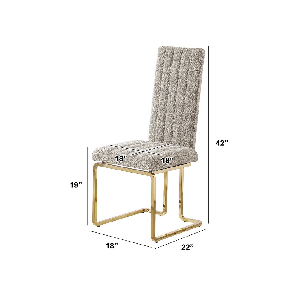 Gray Boucle Fabric With Gold Chrome Base Tall Back Rest Dining Chairs (Set Of 2). Picture 3