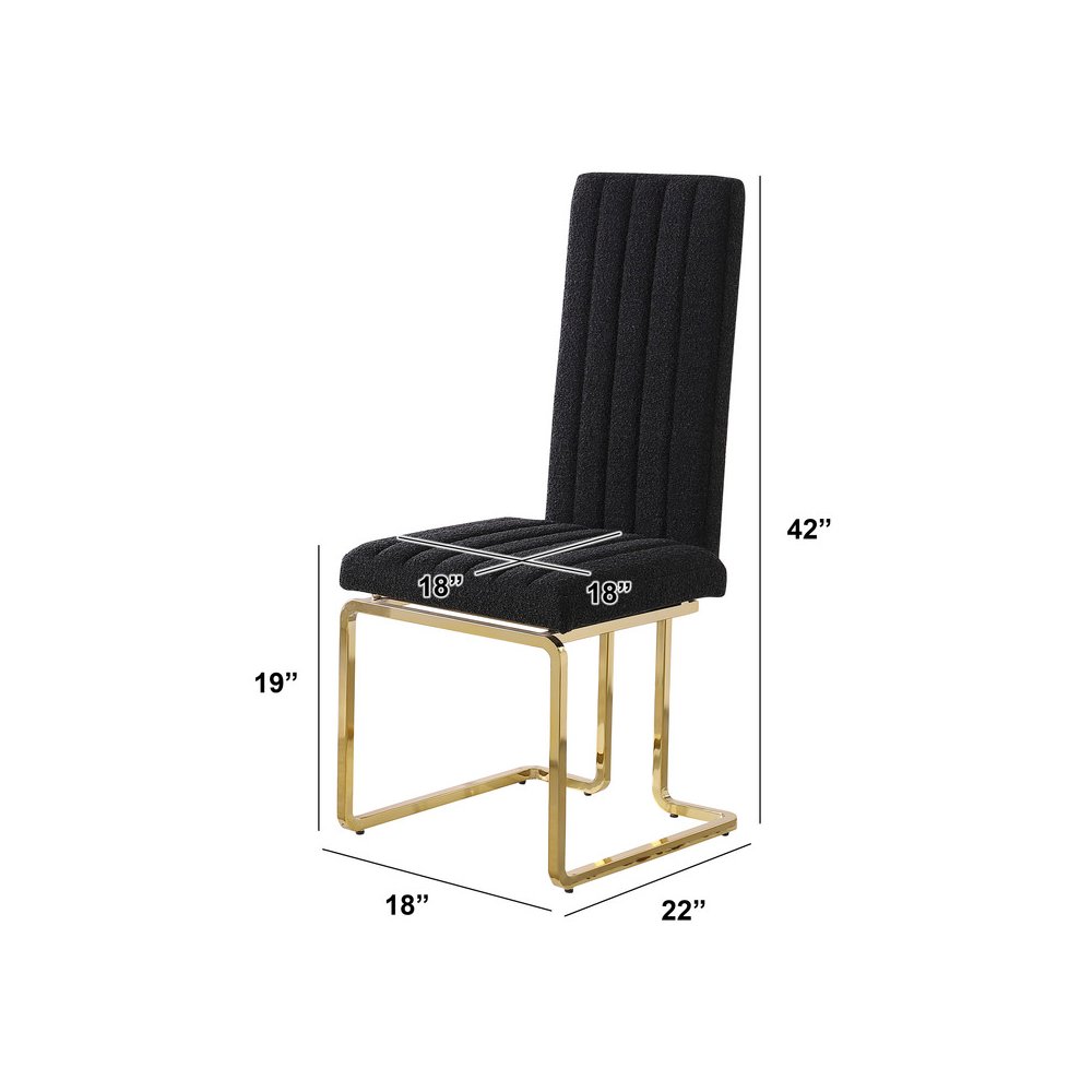 Black Boucle Fabric Gold Chrome Base Tall Back Rest Dining Chairs (Set Of 2). Picture 3