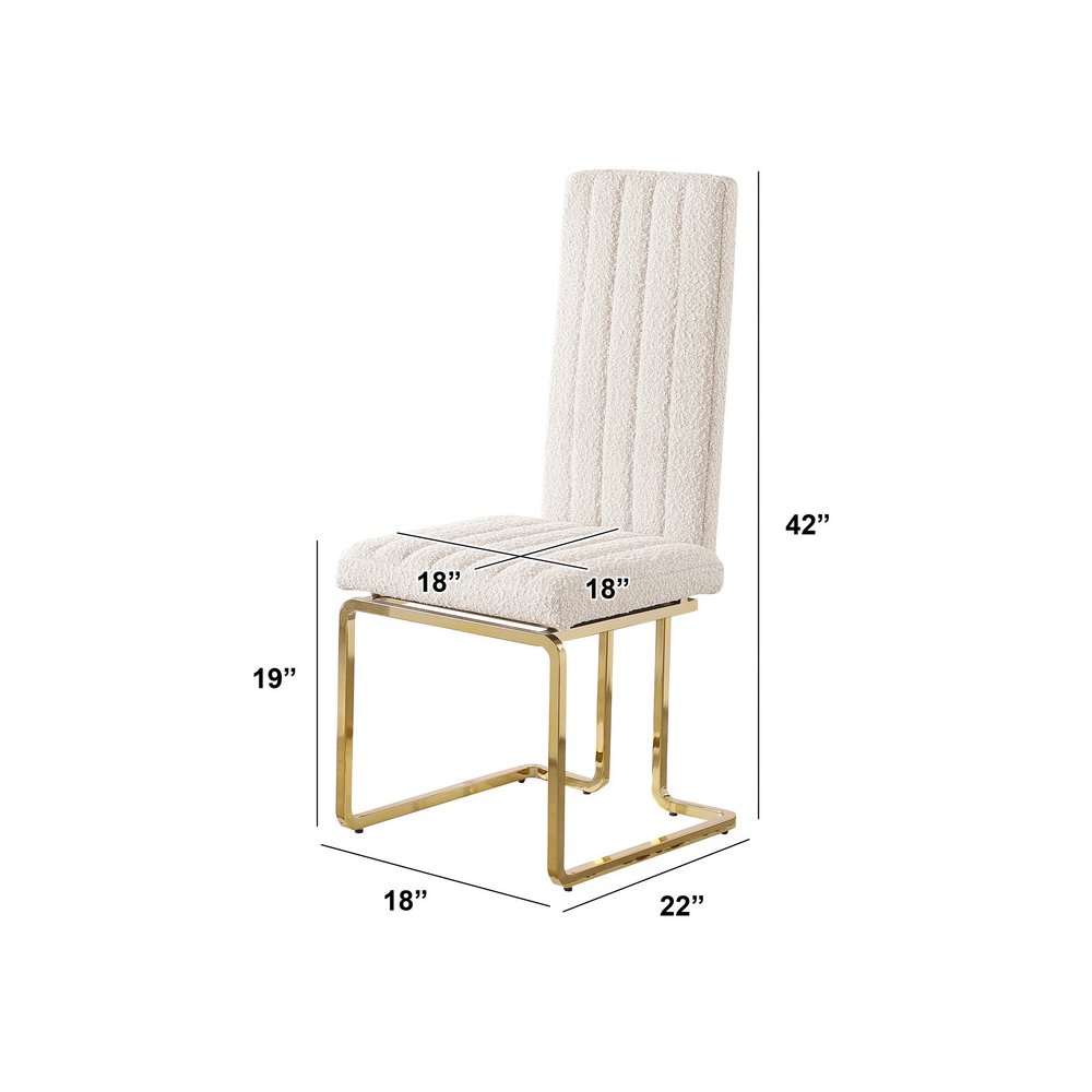 Cream Boucle Fabric Gold Chrome Base Tall Back Rest Dining Chairs (Set Of 2). Picture 3
