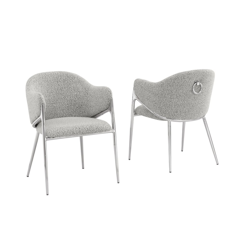 Rich Gray Boucle Fabric Side Chiars With Silver Base. Picture 1