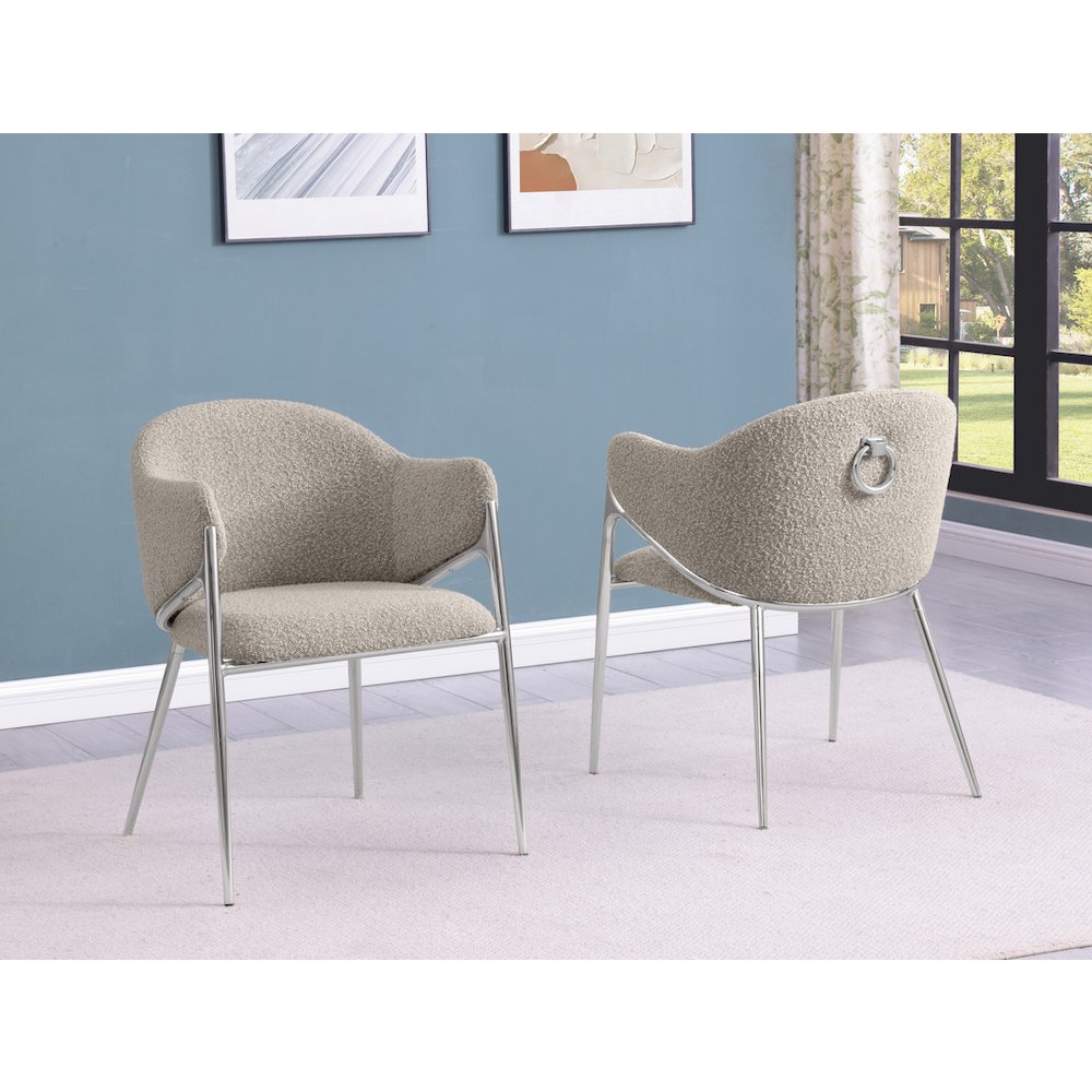 Gray Boucle Fabric Side Chiars With Silver Base. Picture 4