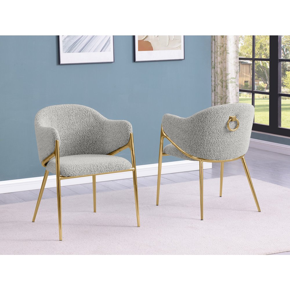 Rich Gray Boucle Fabric Side Chiars With Gold Base. Picture 4