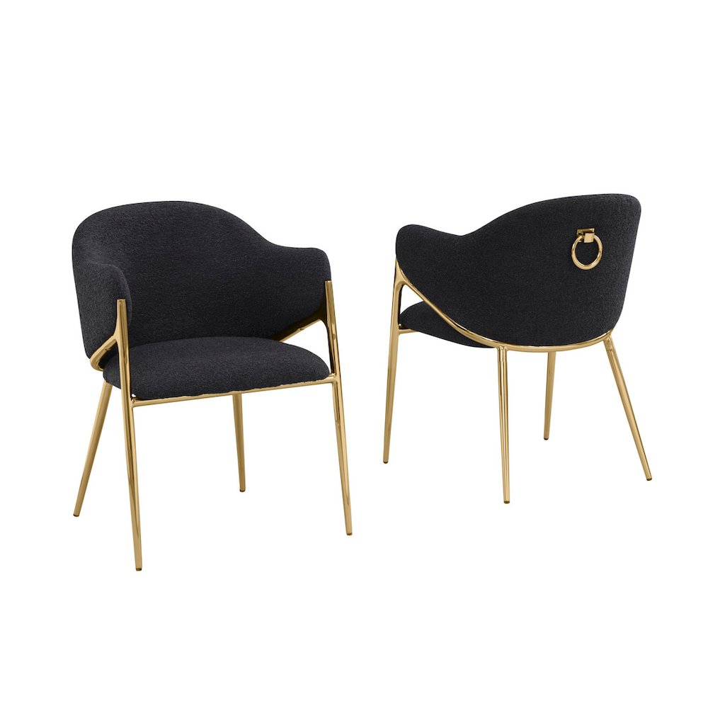 Black Boucle Fabric Side Chiars With Gold Base. Picture 1