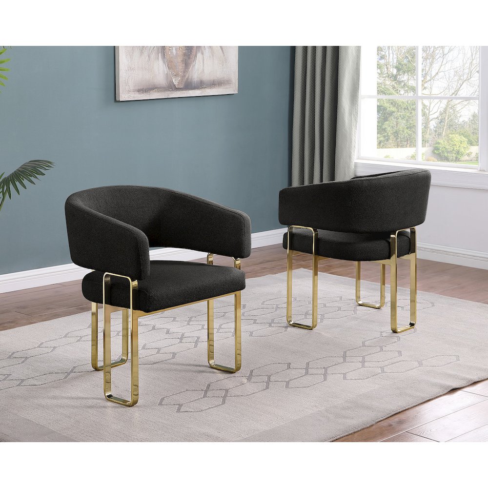 2pc Black Teddy Boucle Fabric Gold Chrome Base. Picture 2