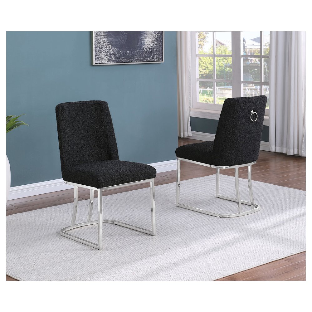 Black With Silver Chrome Base Side Chairs, Set Of 2. Picture 2