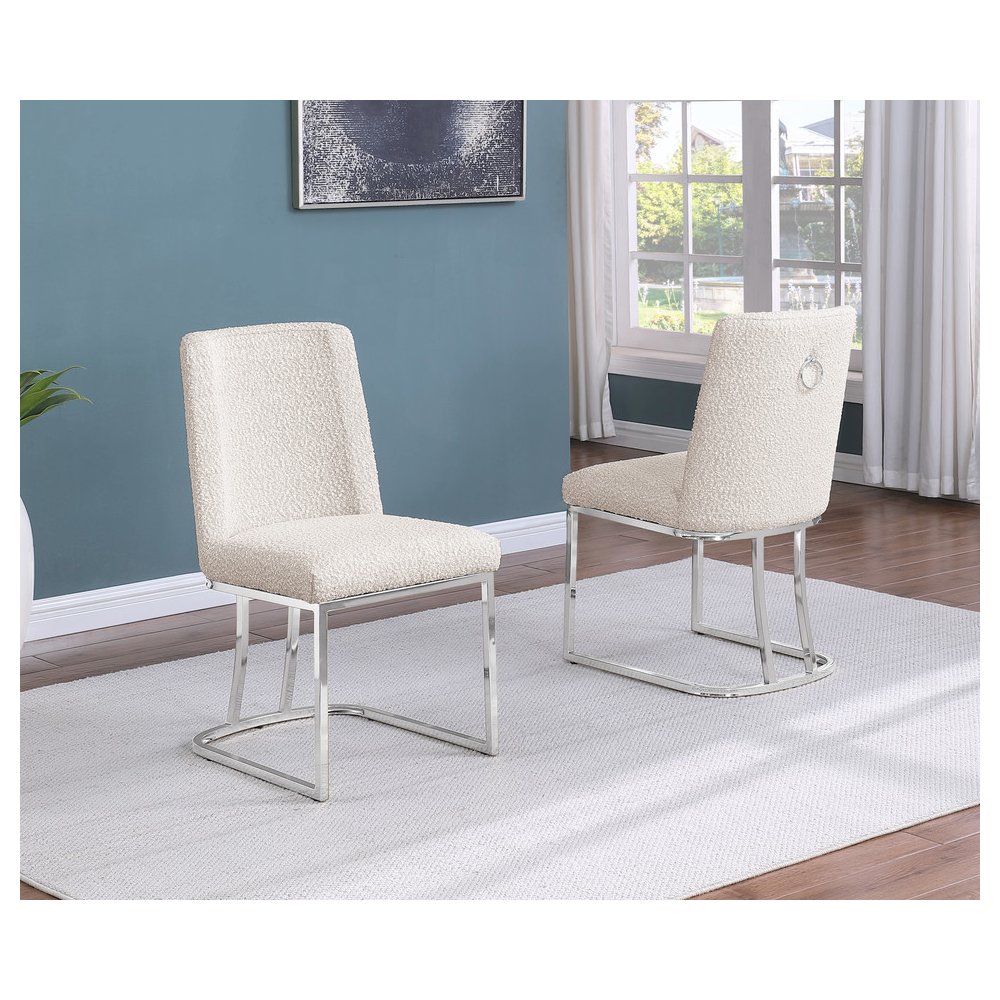 Cream With Silver Chrome Base Side Chairs, Set Of 2. Picture 2