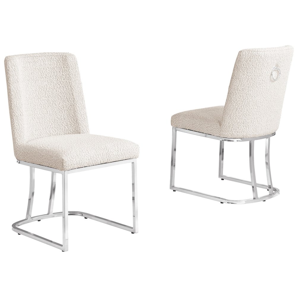 Cream With Silver Chrome Base Side Chairs, Set Of 2. Picture 1