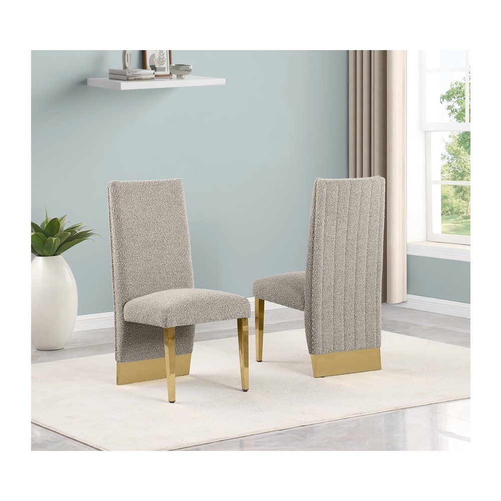 9Pc Tempered Glass Dining Set With 8 Gray Boucle Chairs And Gold Base. Picture 4