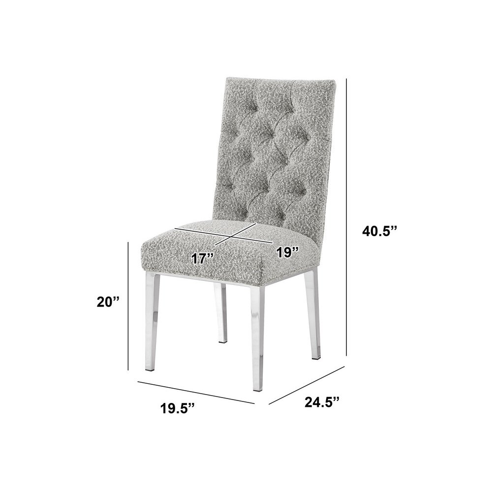 Rich Gray Boucle Fabric With Silver Chrome Base Dining Chairs (Set Of 2). Picture 3