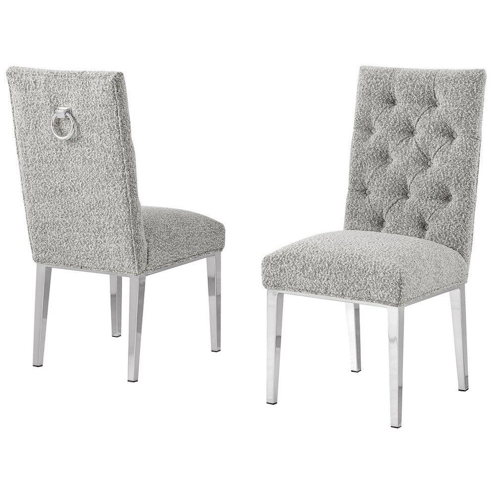 Rich Gray Boucle Fabric With Silver Chrome Base Dining Chairs (Set Of 2). Picture 1