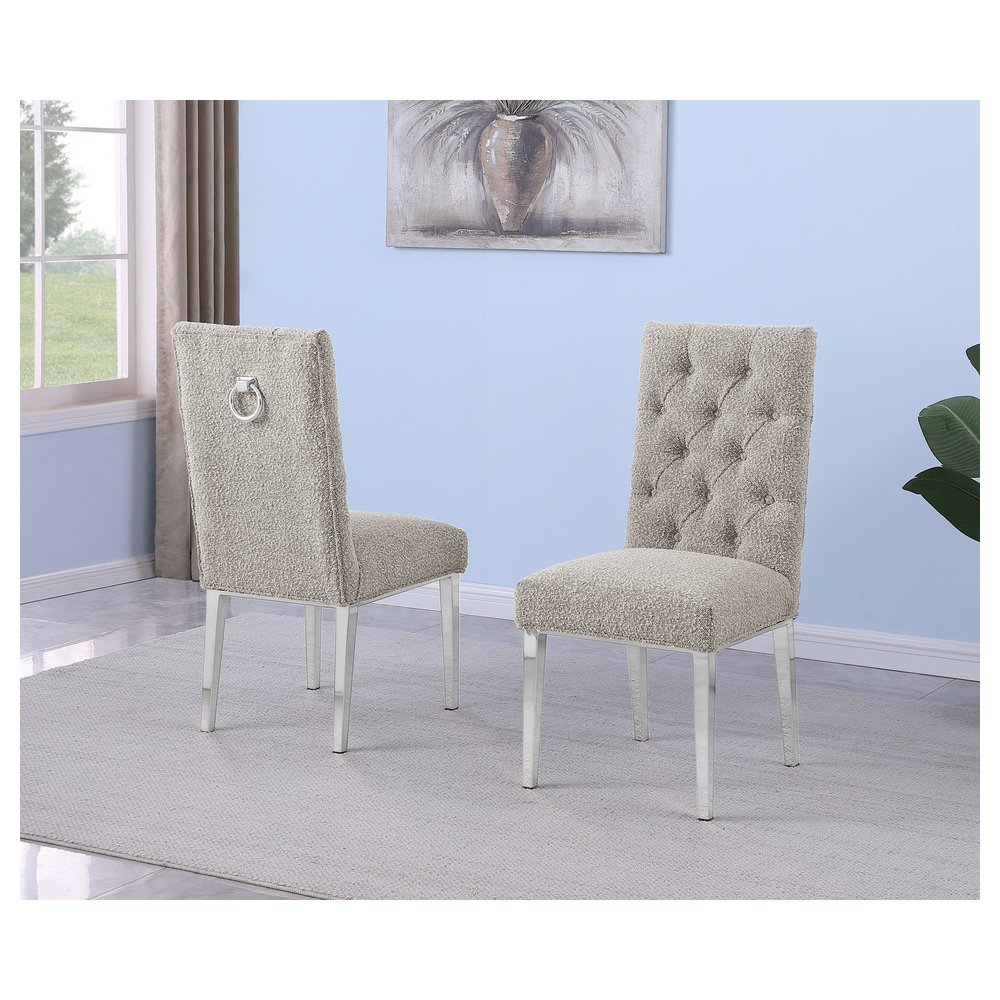 Gray Boucle Fabric With Silver Chrome Base Dining Chairs (Set Of 2). Picture 2