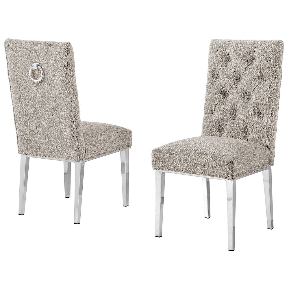 Gray Boucle Fabric With Silver Chrome Base Dining Chairs (Set Of 2). Picture 1