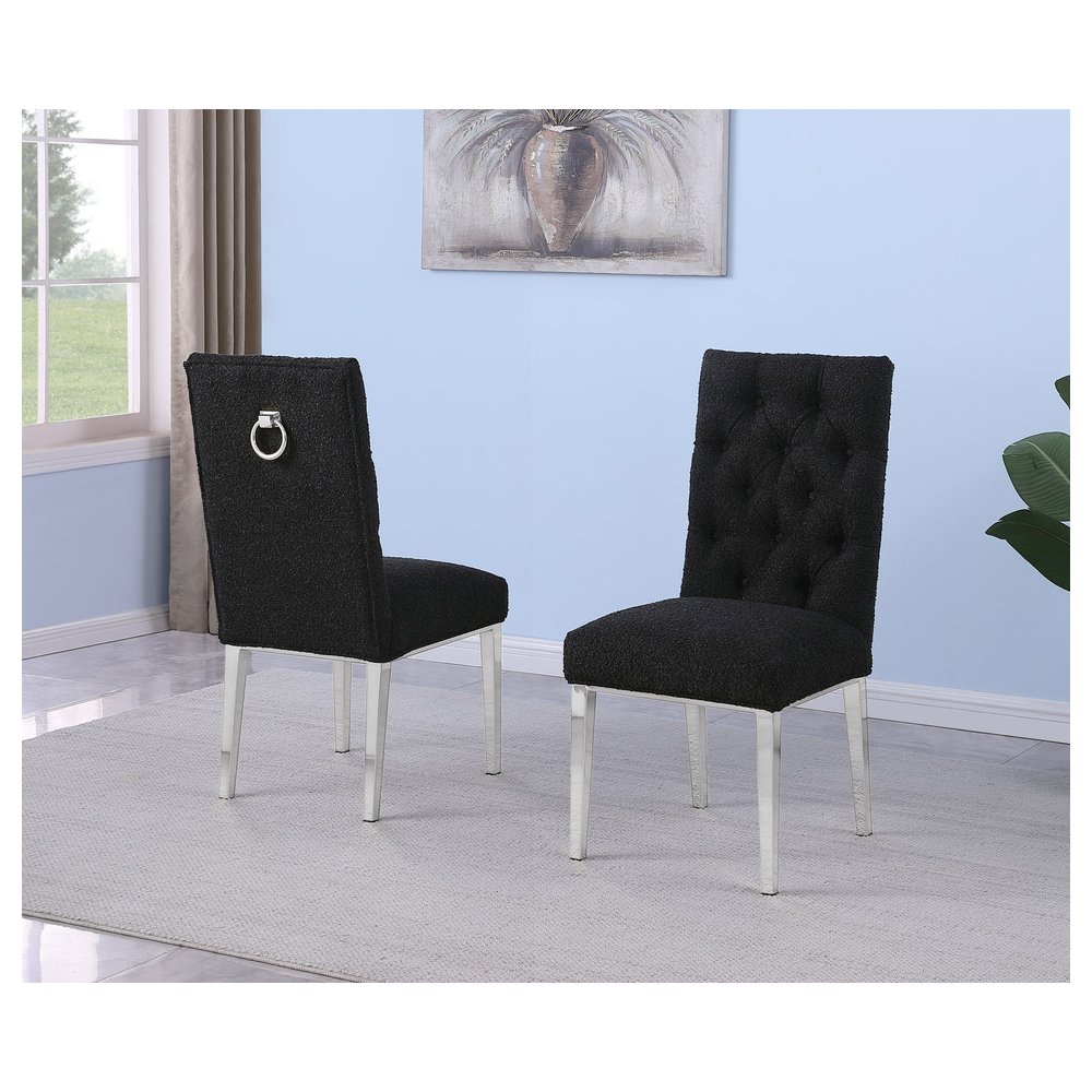 Black Boucle Fabric With Silver Chrome Base Dining Chairs (Set Of 2). Picture 2