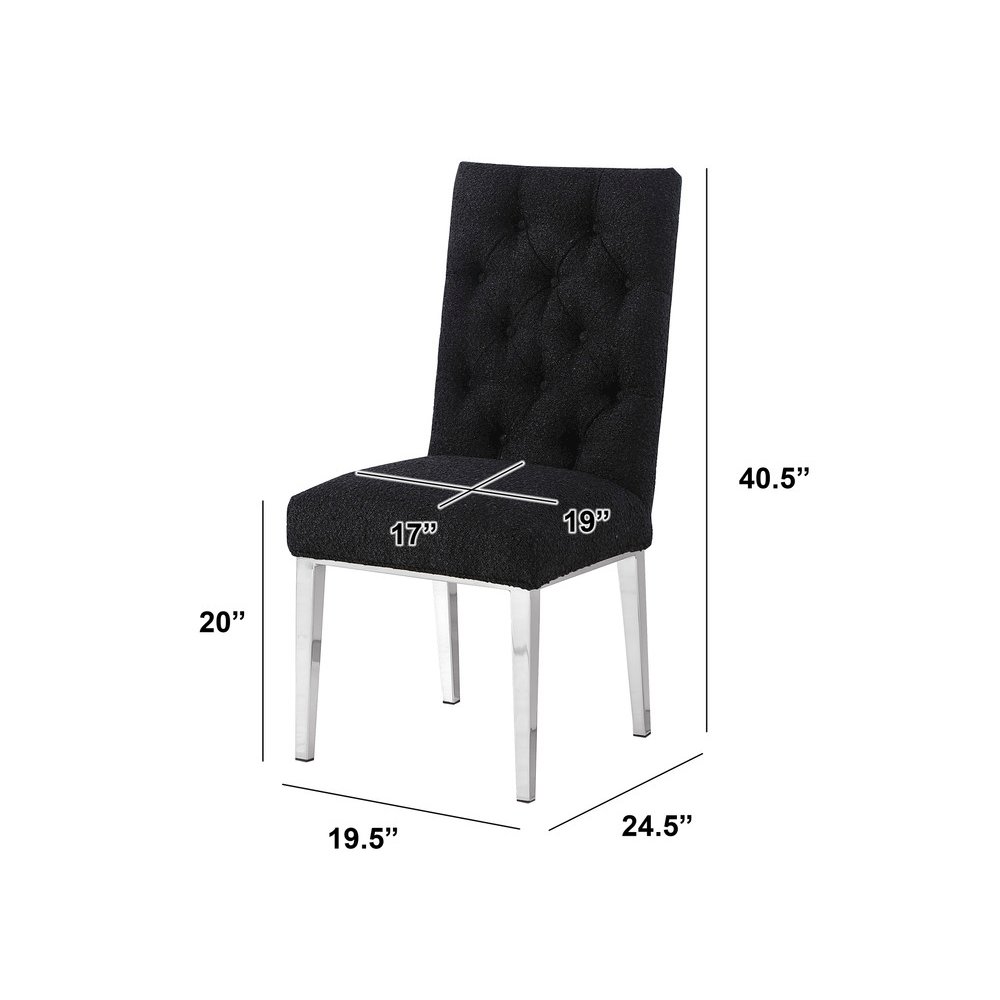 Black Boucle Fabric With Silver Chrome Base Dining Chairs (Set Of 2). Picture 3