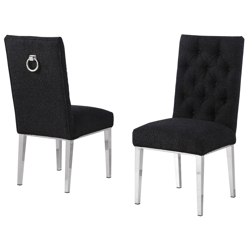 Black Boucle Fabric With Silver Chrome Base Dining Chairs (Set Of 2). Picture 1