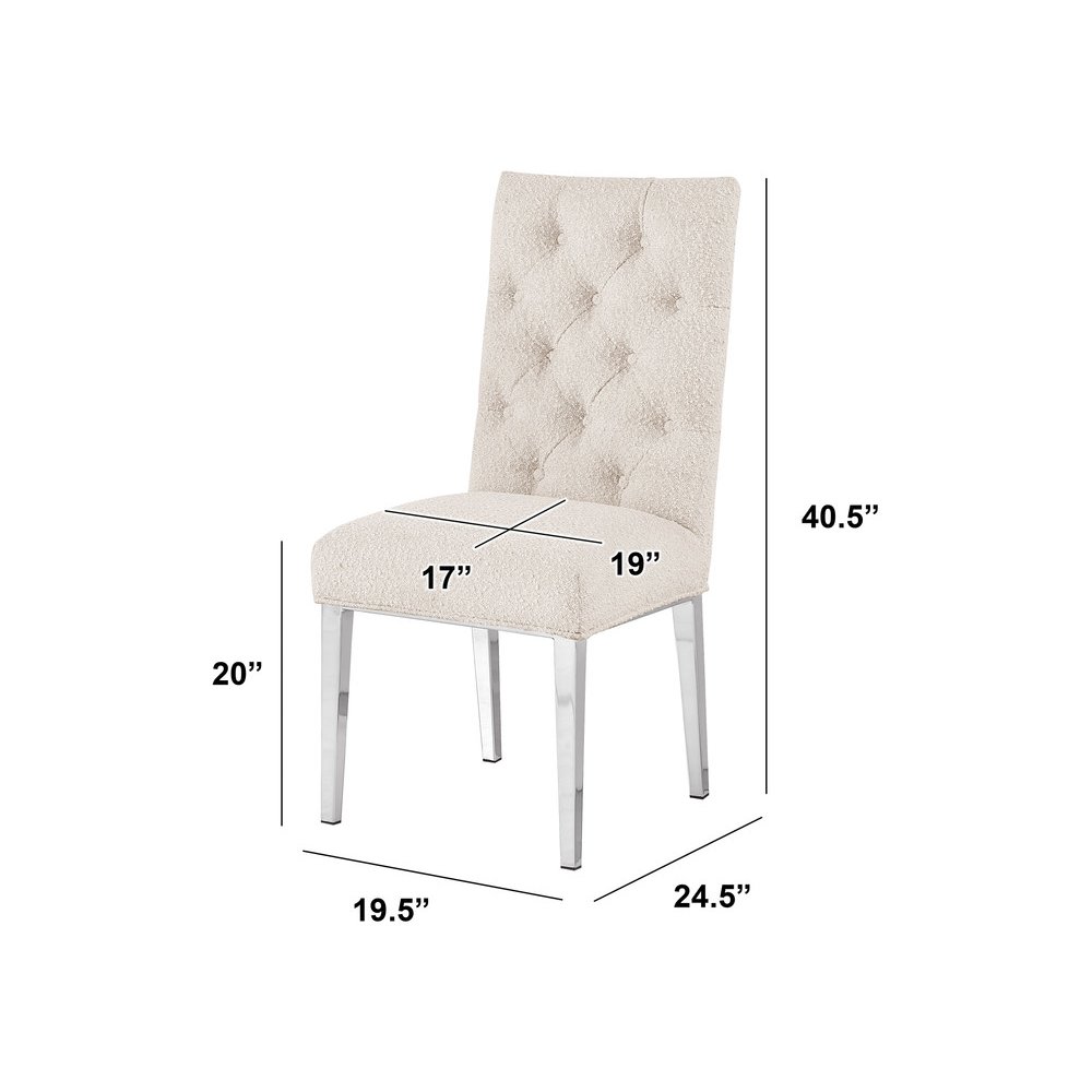 Cream Boucle Fabric With Silver Chrome Base Dining Chairs (Set Of 2). Picture 3